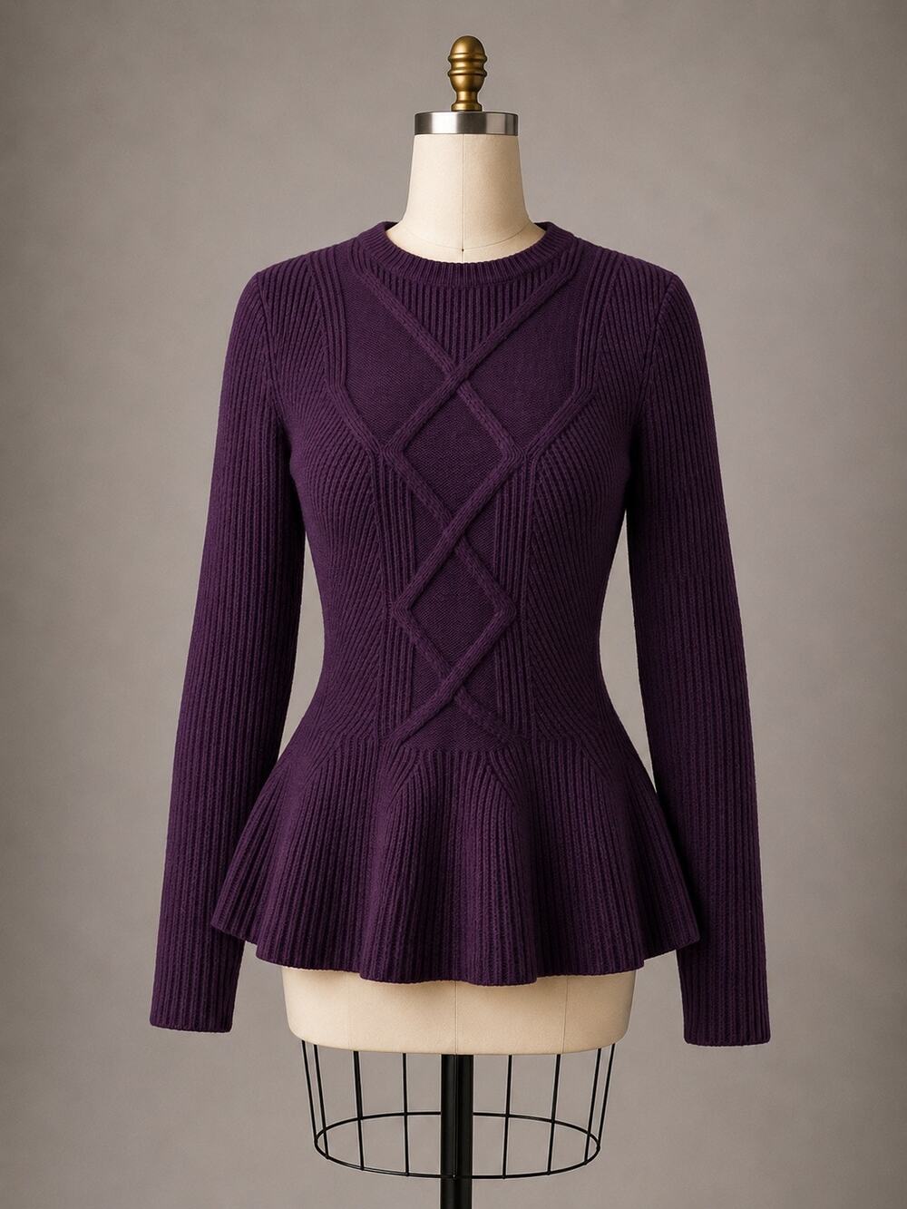 Ted Baker London Purple Ribbed Peplum Sweater Size 2 US 6